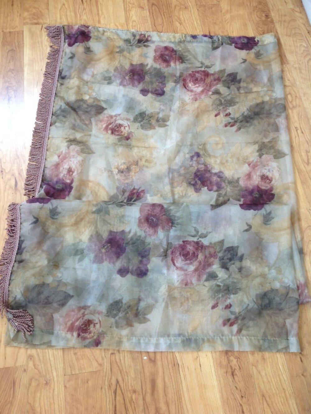 Sheer Floral Shower Curtain with Fringe